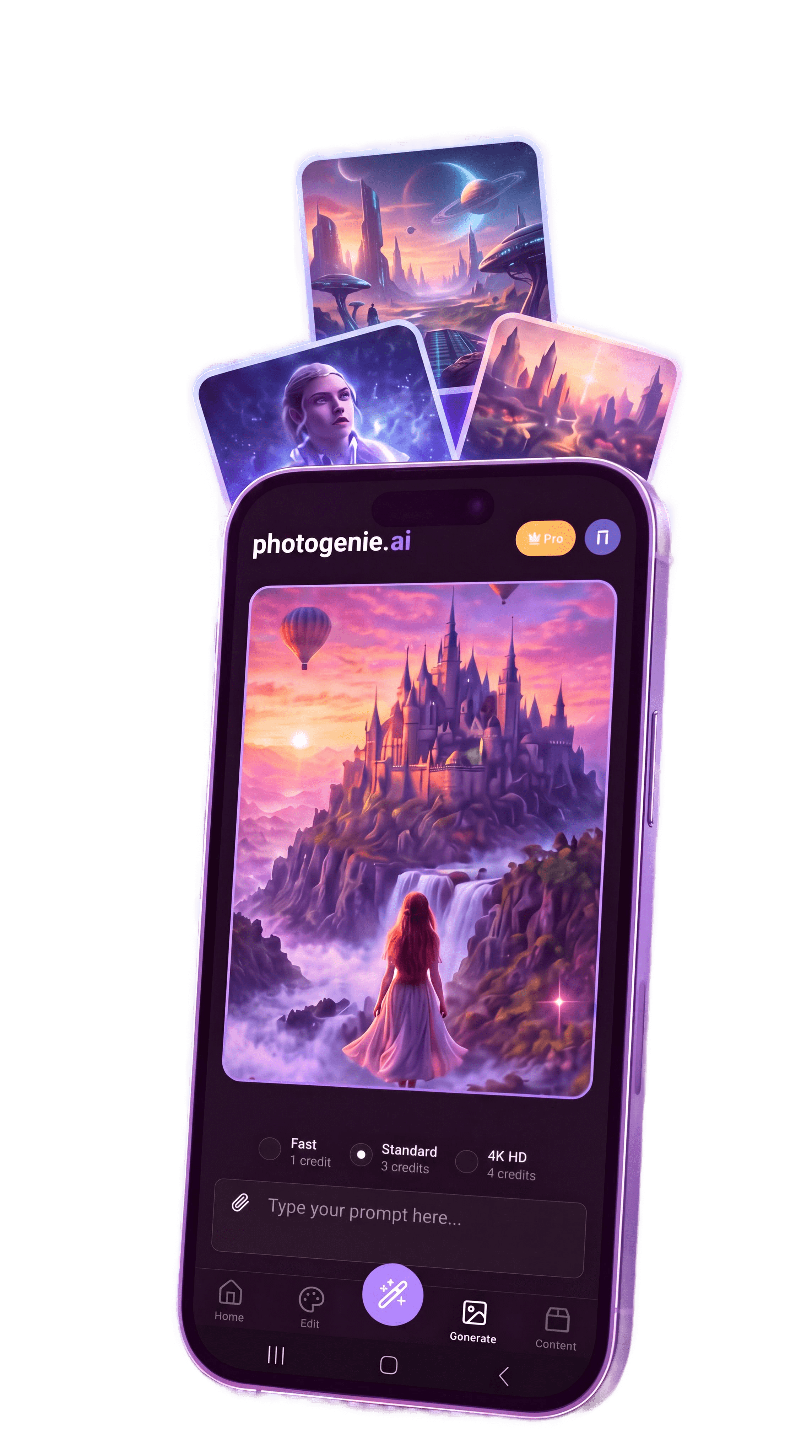photogenie.ai Android app generating images from a text prompt