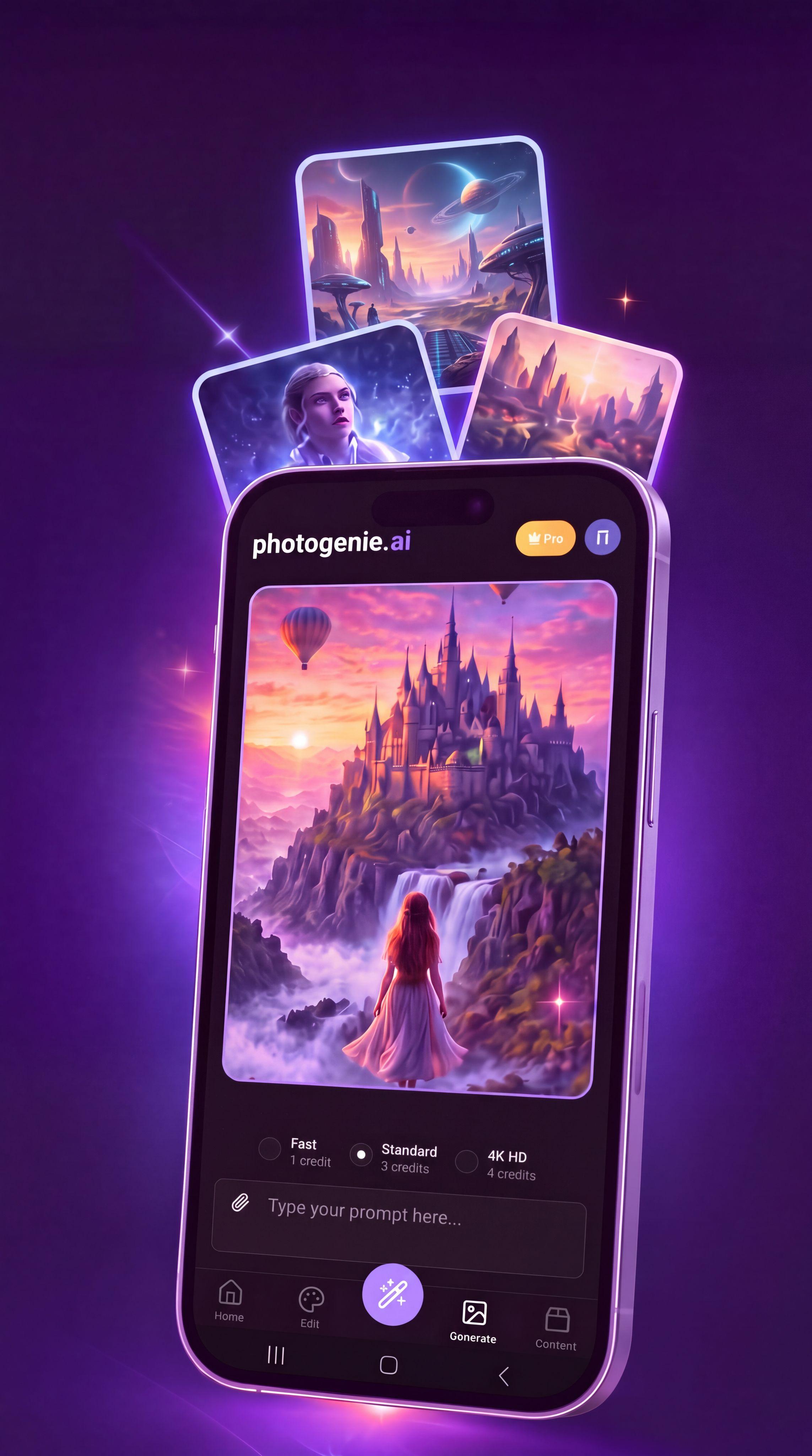 photogenie.ai Android app generating original images from a prompt